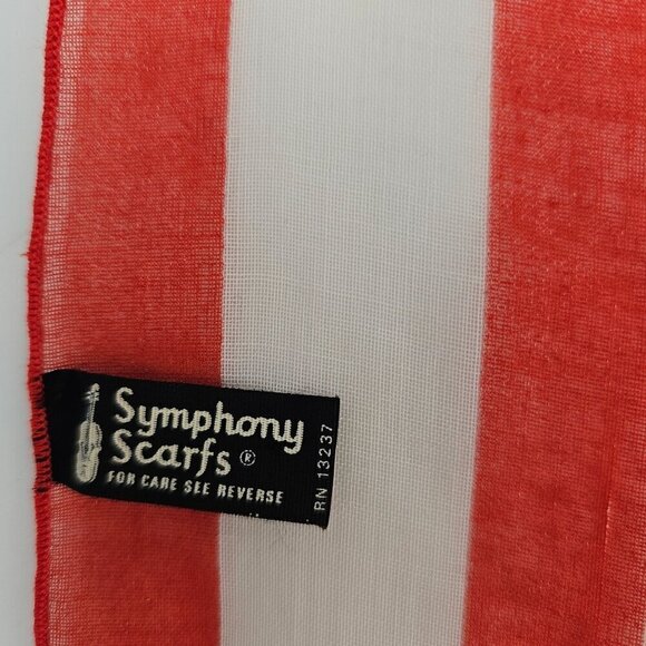 Symphony Scarfs 1960s Sheer Striped Scarf 20x20 Inch Square Red White - Picture 3 of 5